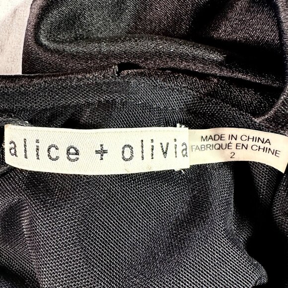 NWT Alice + Olivia Izzy One-Shoulder Black Asymmetrical Ruffle Dress Size 2 - Picture 10 of 12